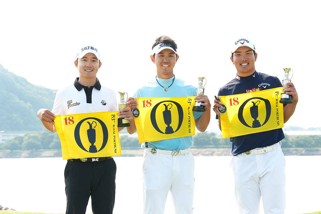 Mikiya Akutsu, Young-Han Song and Riki Kawamoto celebrate after qualifying for The Open.